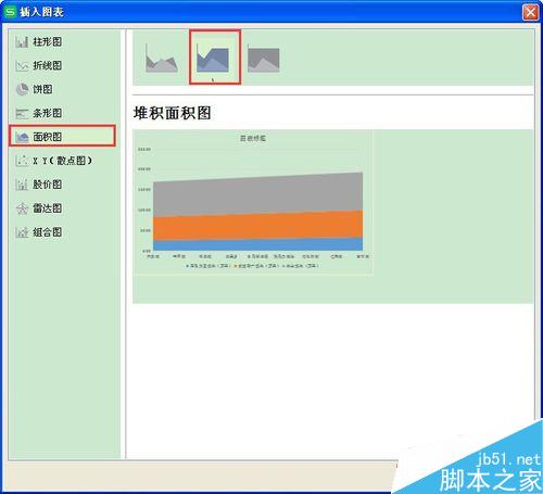 在wps表格中怎么把数据生成面积图? ></p>